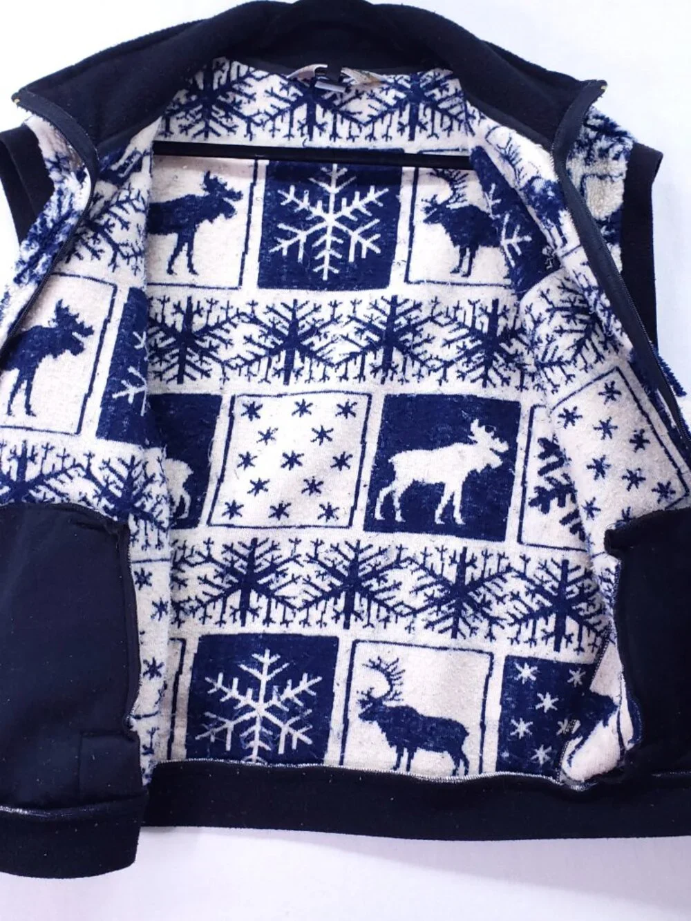 Eastern Mountain Sports Men Medium Full-Zip Vest Fleece Patchwork Winter Moose